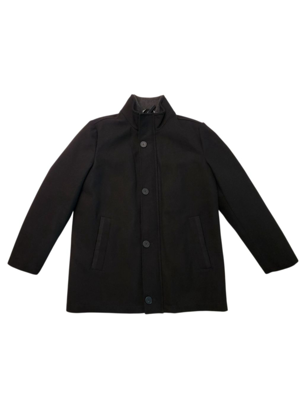 ANDREW MARC New York Men's Black Wool Blend Car Coat Jacket L Full Zip Button